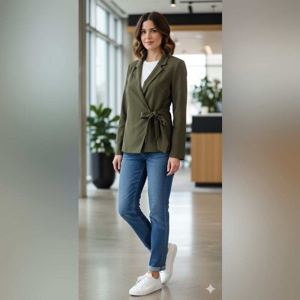 NEW Spanx Crepe Wrap Blazer Jacket Olive Careerwear Minimalist Capsule Large